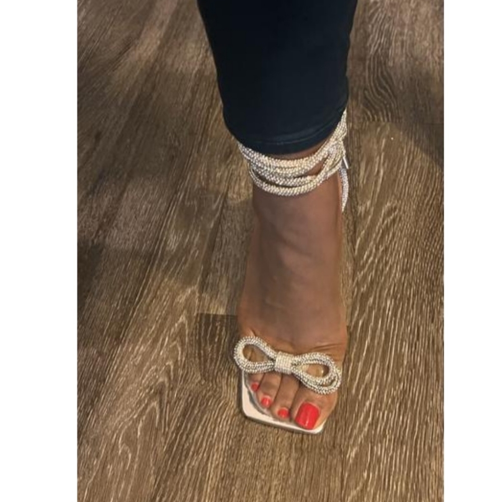 AZALEA WANG STRAPPY EMBELLISHED STILETTO HEEL SANDALS